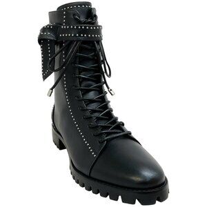 Alexandre Birman Black Studded Lace Up Evelyn Flat Boots